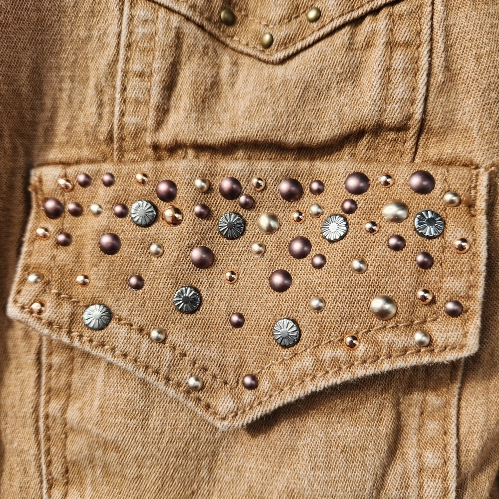 Denium Shirt Jacket Embellished Tan Kaiki 2X New with Tags - Picture 4 of 10